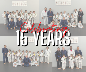 A collage of photos. Each photo shows a group of martial arts students in West Edmonton.